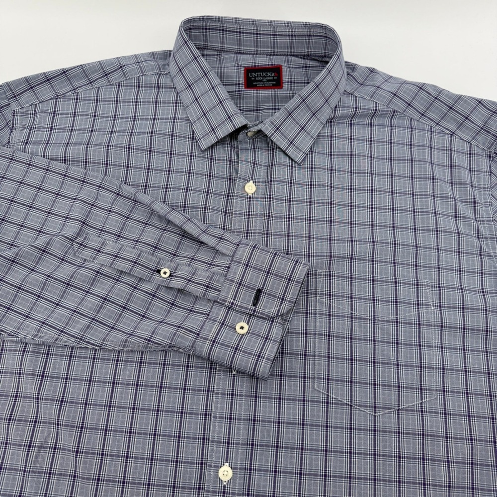 UNTUCKit Performance Stretch Button Down Shirt Mens XXXL Tall Blue Purple Plaid‎
